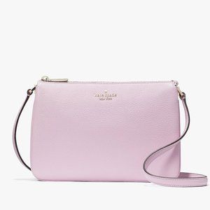 New Kate Spade Leila Pebble Leather Triple Gusset Crossbody Quartz Pink